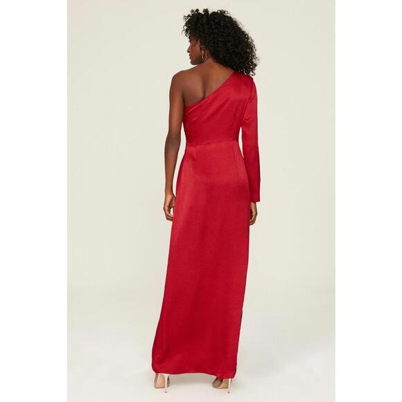 ML Monique Lhuillier Red One Shoulder Satin Gown Size 2 Good Condition ex-RTR - Picture 2 of 6